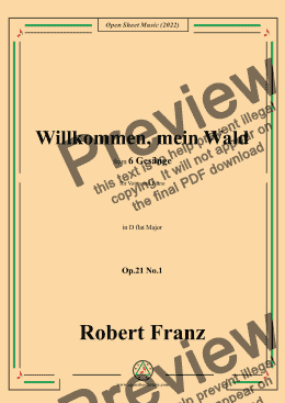 page one of Franz-Willkommen,mein Wald,in D flat Major,Op.21 No.1