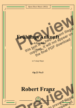 page one of Franz-Fruhlings Ankunft,in F sharp Major,Op.23 No.5