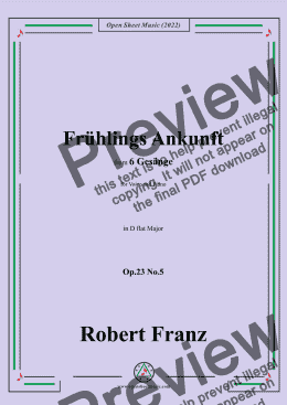 page one of Franz-Fruhlings Ankunft,in D flat Major,Op.23 No.5