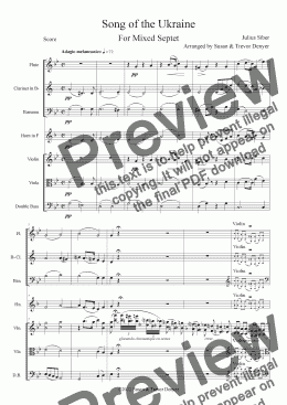 page one of Song of the Ukraine - Julius Siber - Mixed Septet - Score