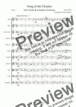 page one of Song of the Ukraine - Siber - Solo Violin & Chamber Orch. - Score