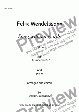 page one of Mendelssohn - Song without words op 38 no 1 for trumpet and piano