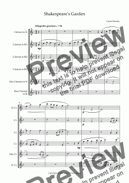 page one of  "Shakespeare's Garden" For Clarinet Choir