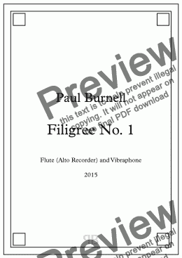 page one of Filigree No. 1, for Flute (or Alto Recorder) and Vibraphone - Score and Parts