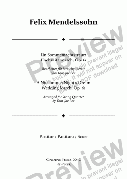 page one of A Midsummer Night's Dream Wedding March for String Quartet, Op. 61