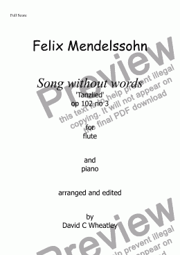 page one of Mendelssohn - Song without words op102 no 3  ('Tanzlied') for flute and piano