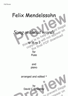 page one of Mendelssohn - Song without words op 38 no 2 for flute and piano