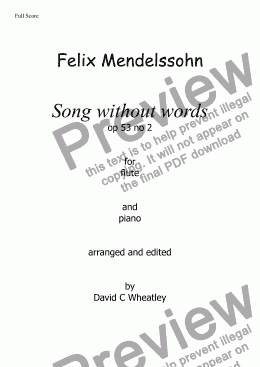 page one of Mendelssohn - Song without words op 53 no 2 for flute and piano