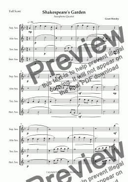 page one of  " Shakespeare's Garden" for Saxophone Quartet