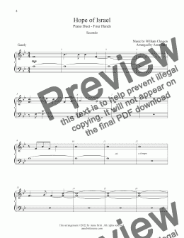 page one of Hope of Israel (piano duet)