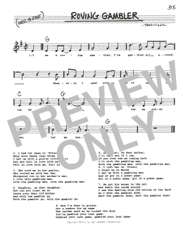 page one of Roving Gambler (Real Book – Melody, Lyrics & Chords)