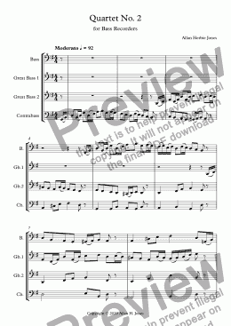 page one of Quartet No. 2 for Bass Recorders