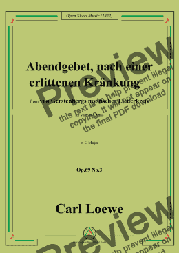 page one of Loewe-Abendgebet,nach einer erlittenen Kränkung,Op.69 No.3,in C Major