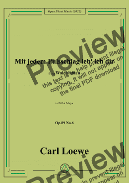 page one of Loewe-Mit jedem Pulsschlag leb' ich dir,Op.89 No.6,in B flat Major