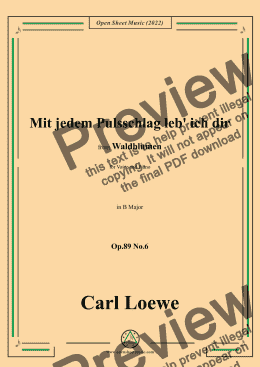 page one of Loewe-Mit jedem Pulsschlag leb' ich dir,Op.89 No.6,in B Major