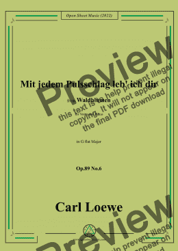 page one of Loewe-Mit jedem Pulsschlag leb' ich dir,Op.89 No.6,in G flat Major