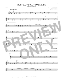 page one of I Just Can't Wait To Be King (from The Lion King) (Bells Solo)