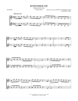 page one of Remember Me (Ernesto de la Cruz) (from Coco) (Trumpet Duet)