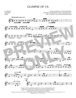 page one of Glimpse Of Us (Instrumental Solo – Treble Clef Low Range)