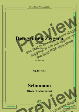 page one of Schumann-Den grunen Zeigern,Op.117 No.3,in b flat minor