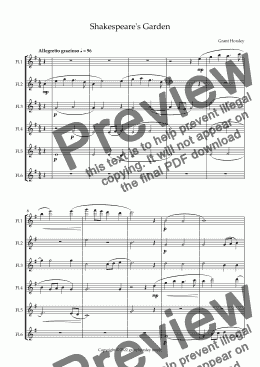 page one of  "Shakespeare's Garden" for Flute Choir (6 C Flutes)