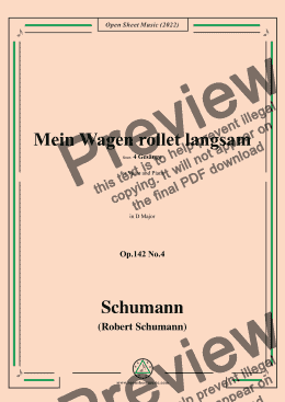 page one of Schumann-Mein Wagen rollet langsam,in D Major,Op.142 No.4