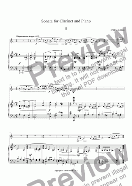 page one of Sonata for Clarinet and Piano