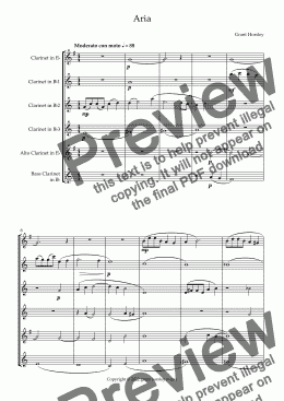 page one of "Aria" for Clarinet Choir