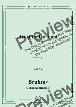 page one of Brahms-Trost in Thränen(Wie kommts,dass du so traurig bist), in B flat Major