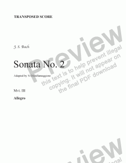 page one of Bach: Sonata No. 2 (Mvt III) (transp. score)