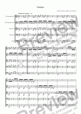 page one of "Fanfare" for Brass Quintet - Lemmens arr. Cumming