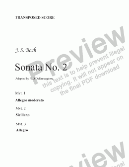 page one of Bach: Sonata No. 2  (transp. score) (complete) 