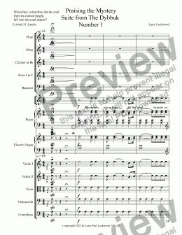 page one of Praising the Mystery Suite from The Dybbuk for orchestra