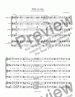 page one of While we wait, with piano reduction - an Advent piece from SATB