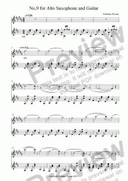page one of No,9 for Alto Saxophone and Guitar