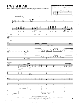 page one of I Want It All (Transcribed Score)