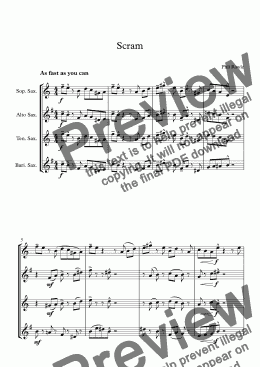 page one of Scram - Saxophone Quartet