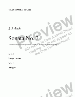 page one of Bach: Sonata No. 3 (transp. score) (complete)