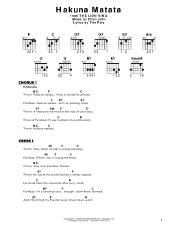 page one of Hakuna Matata (from The Lion King) (Really Easy Guitar)