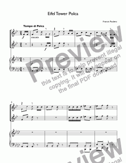 page one of Poulenc - duet "The Eiffel Tower Polka" for two trumpet Bb & piano