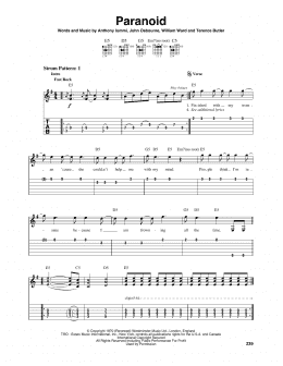 page one of Paranoid (Easy Guitar Tab)