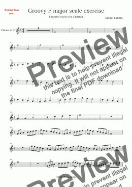 page one of Groovy F major scale exercise for Intermediate Clarinet