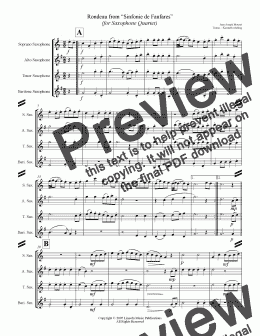 page one of Mouret - Rondeau from “Sinfonie de Fanfares” (for Saxophone Quartet SATB)