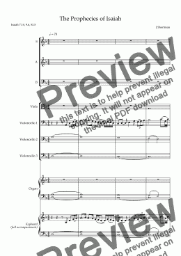 page one of The Prophecies of Isaiah - Christmas Carol Choral Choir SAB, w/ optional viola & cello trio acc