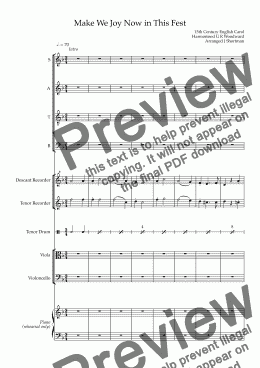 page one of Make We Joy Now in This Fest - Christmas Choral SATB Choir Carol w/ optional recorder, viola, cello acc