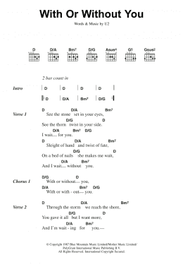 page one of With Or Without You (Guitar Chords/Lyrics)