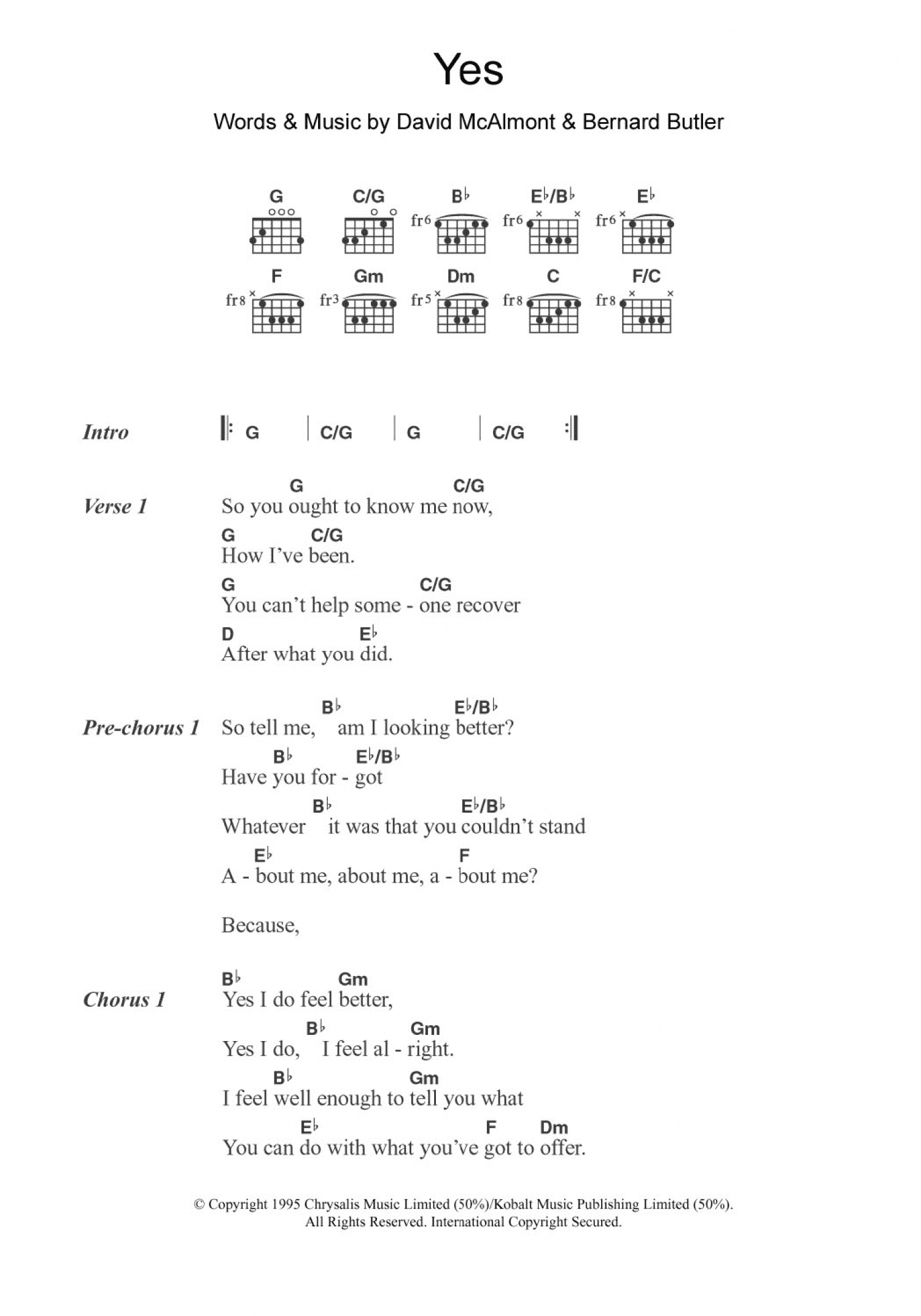 Yes (Guitar Chords/Lyrics) - Print Sheet Music Now