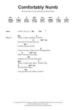 page one of Comfortably Numb (Guitar Chords/Lyrics)