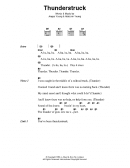 page one of Thunderstruck (Guitar Chords/Lyrics)