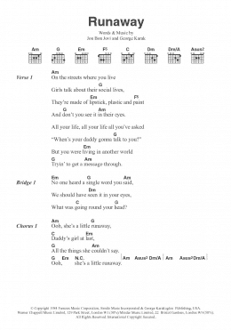 page one of Runaway (Guitar Chords/Lyrics)